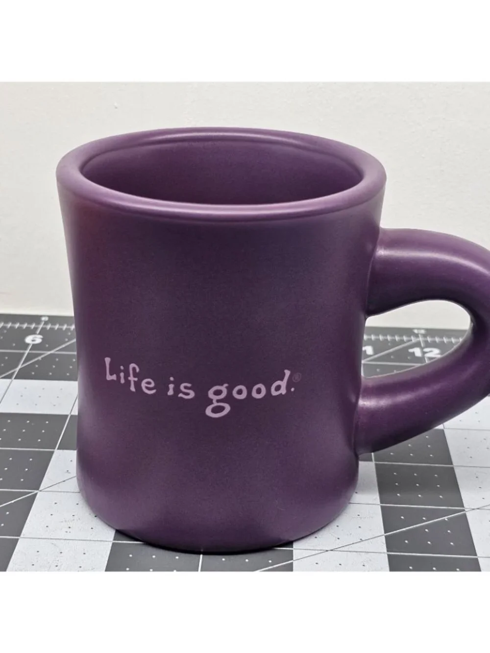 Good Home by Life Is Good Purple Matte Diner Coffee Mug Laugh Stoneware Cup